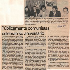 “Públicamente comunistas celebran su aniversario” [1990]