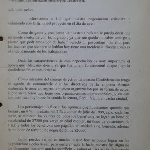 Carta de ASENAV a presidente CONSTRAMET, don Miguel Soto [1998]