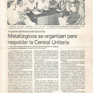 “Metalúrgicos se organizan para respaldar la Central Unitaria” [1988]