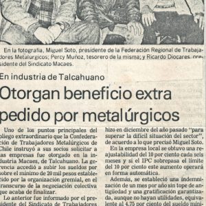 “Otorgan beneficio extra pedido por metalúrgicos” [1989]